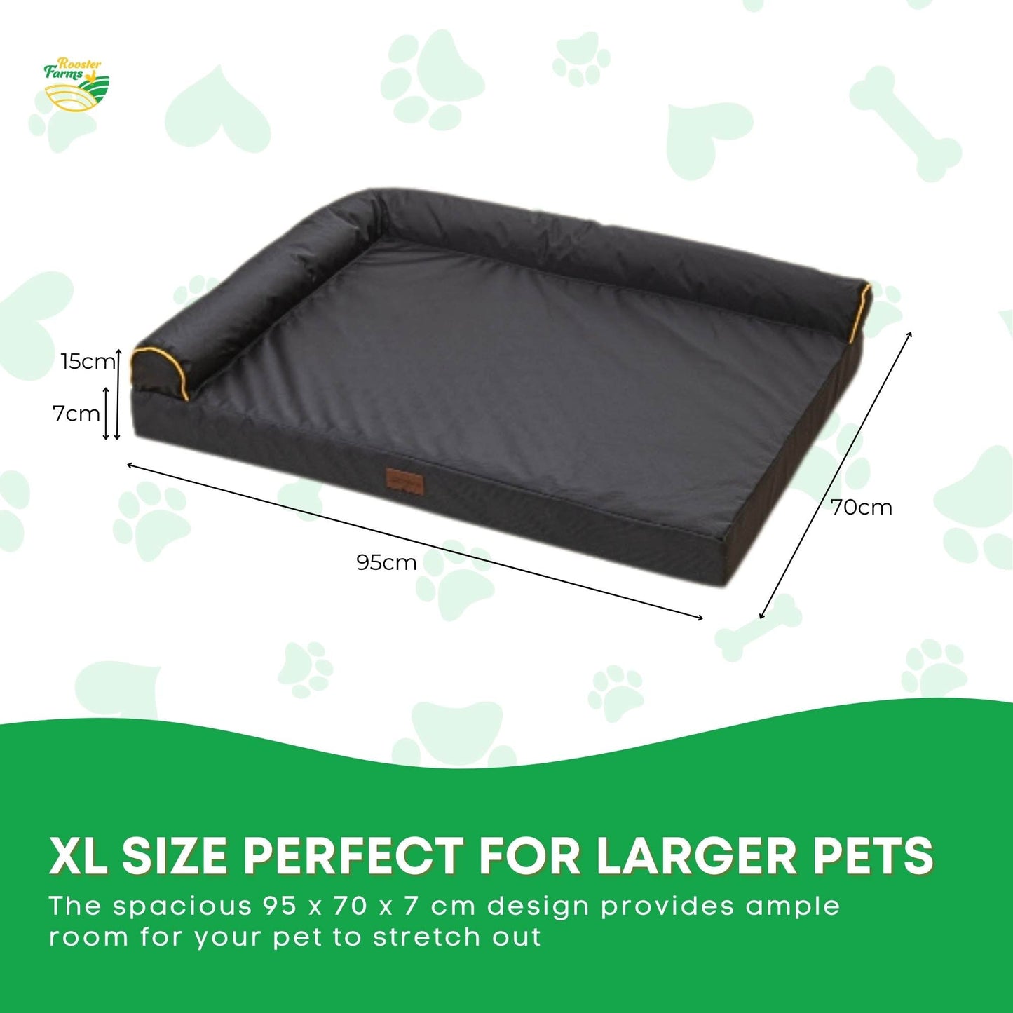 Rooster Farms Supportive Dog Bed XL Grey - Egg Crate Foam Waterproof Mattress-4