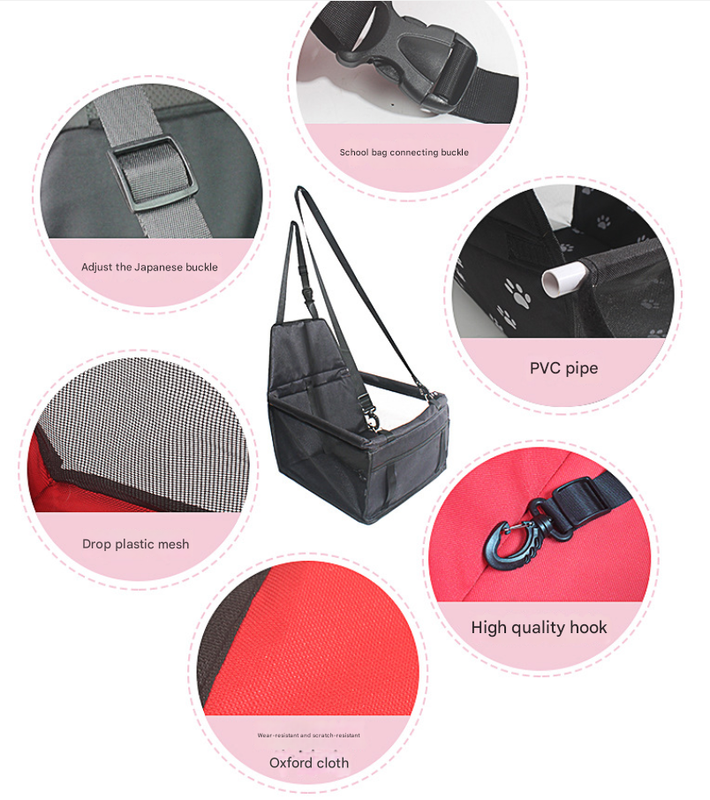 NNEDSZ Black and Red Portable Pet Car Seat for Dogs and Cats - Adjustable Car Seat Cover, Pet Travel Car Carrier with Safety Belt